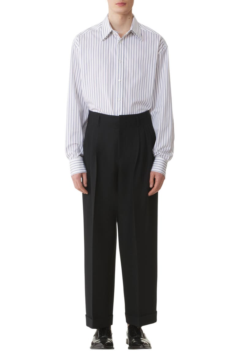 Oversized Striped Cotton Poplin Shirt, Main, color, White/Black Navy
