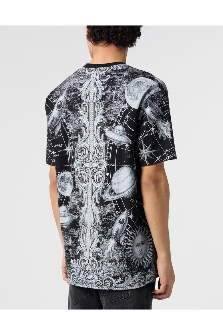 Round Neck T-Shirt All-Over Zodiac Men, Alternate, color, black