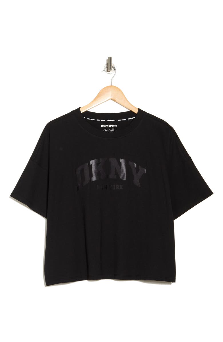 DKNY Varsity Satin Logo Boxy Crop T-Shirt, Alternate, color, 
