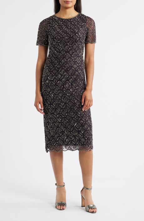 Pisarro Nights Beaded Midi Cocktail Dress