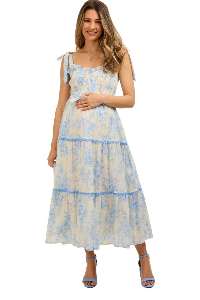 Floral Sleeveless Ruffle Tiered Midi Dress, Alternate, color, Light Blue