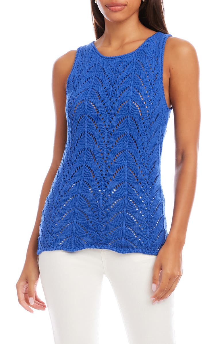 Karen Kane Pointelle Cotton Sweater Tank, Main, color, Blu