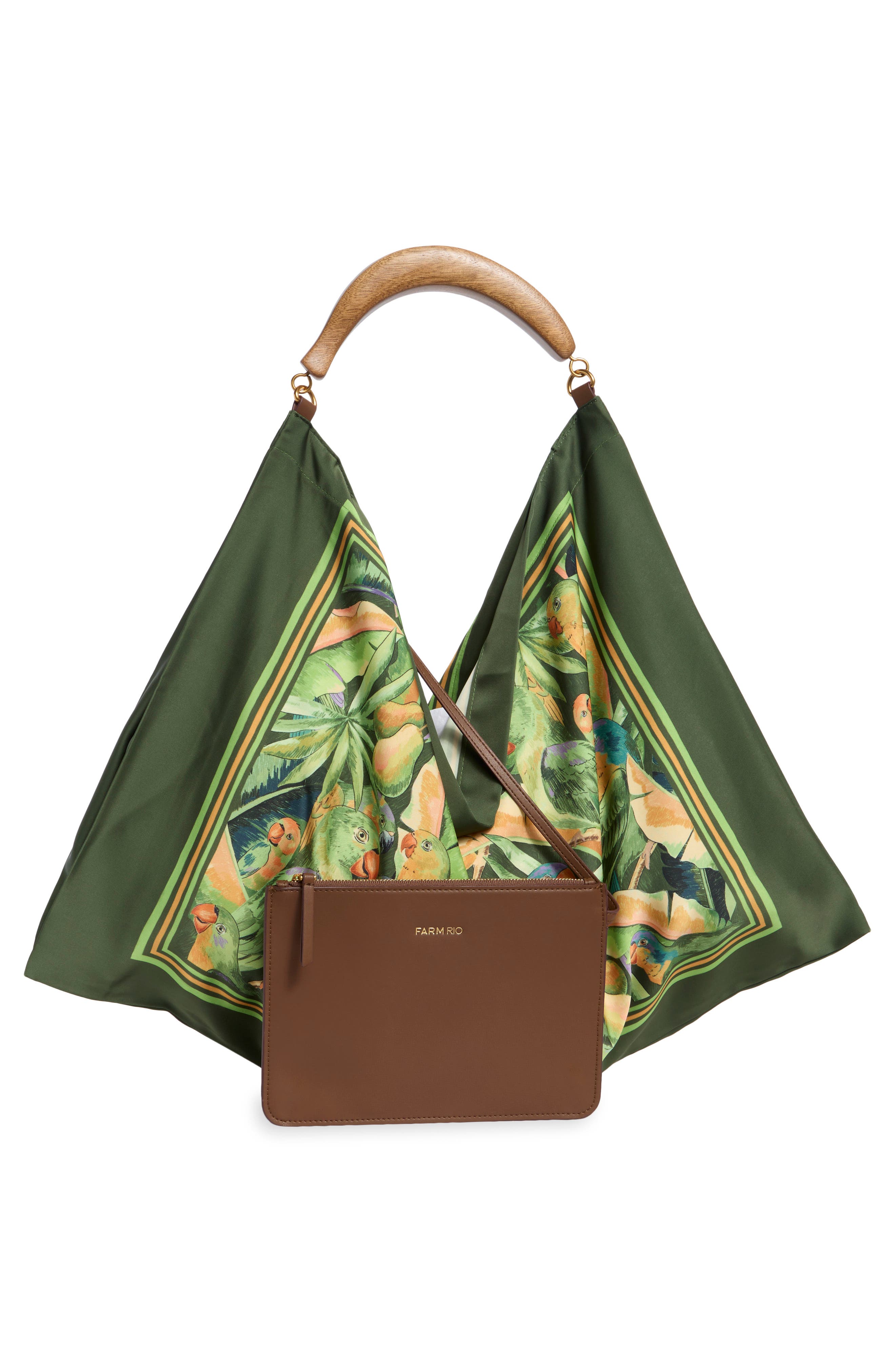 Medium Satin Scarf Bag, Alternate, color, PARROTS FOREST GREEN