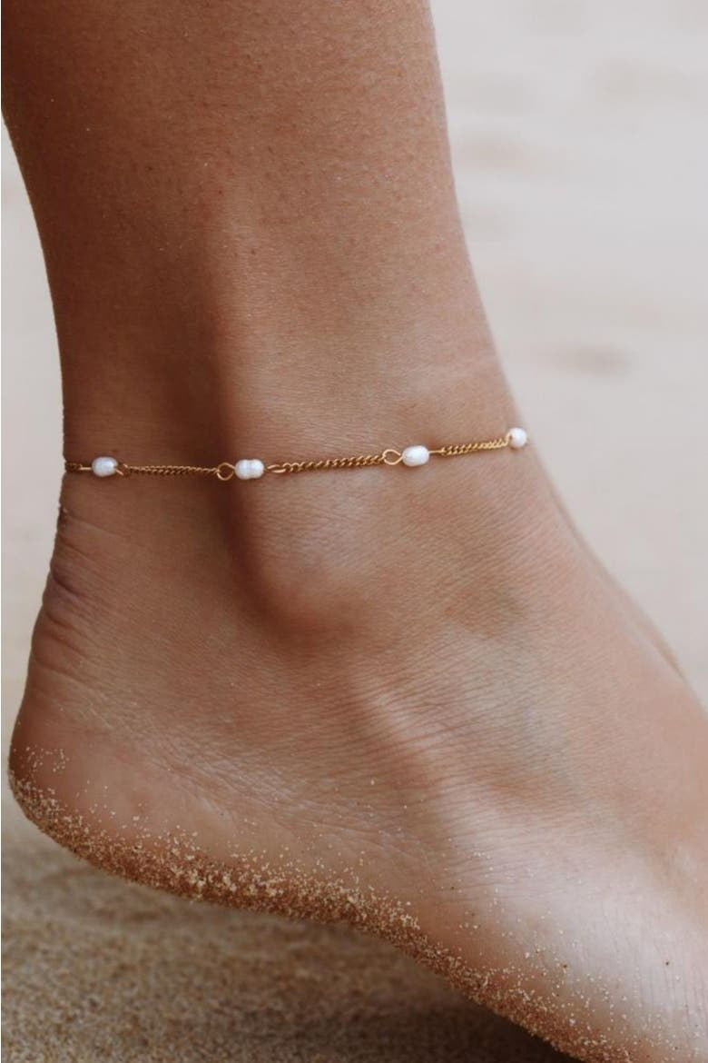Freshwater Pearls Anklet, Alternate, color, Gold