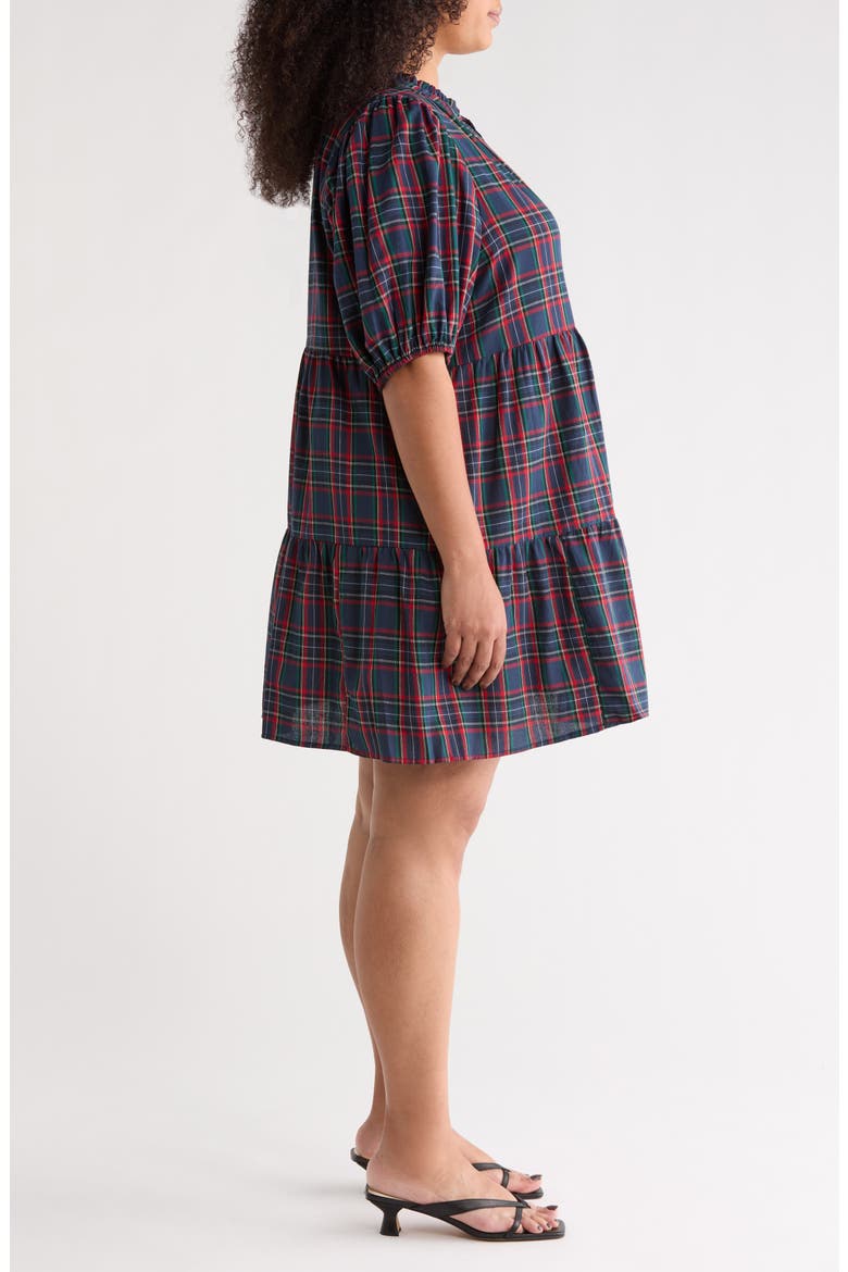 Chapman Plaid Puff Sleeve Dress, Alternate, color, NAVY-MULTI