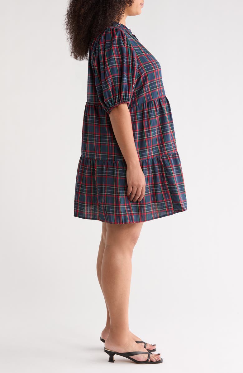 SUGARLIPS Chapman Plaid Puff Sleeve Dress, Alternate, color, Navy-Multi