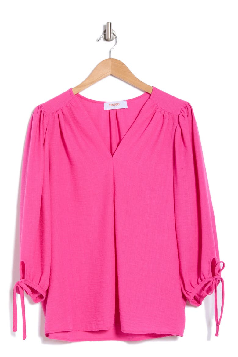 V-Neck Long Sleeve Top, Alternate, color, FUCHSIA