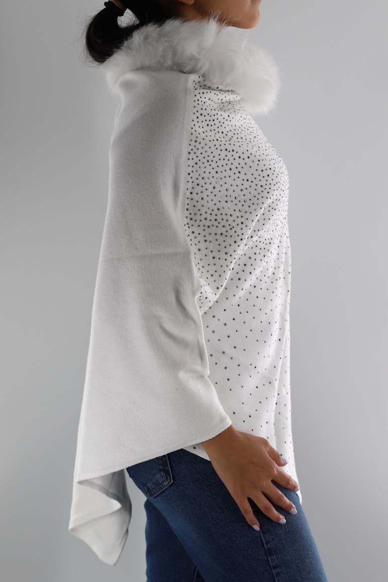 Embellished Poncho with Faux Fur Collar, Alternate, color, White