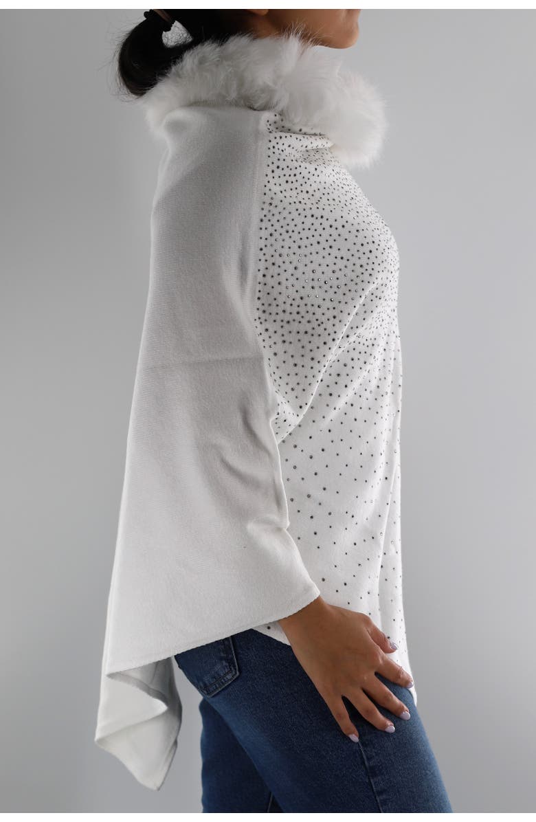 La Fiorentina Embellished Poncho with Faux Fur Collar, Alternate, color, White