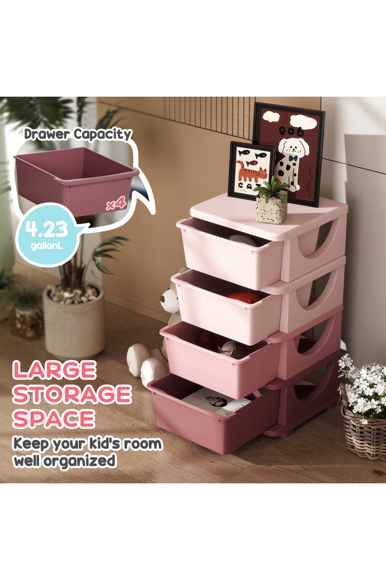 4-Tier Kids Storage Unit with Drawers​, Alternate, color, Pink