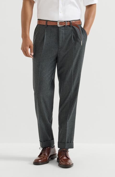 Virgin wool flannel trousers with pleat