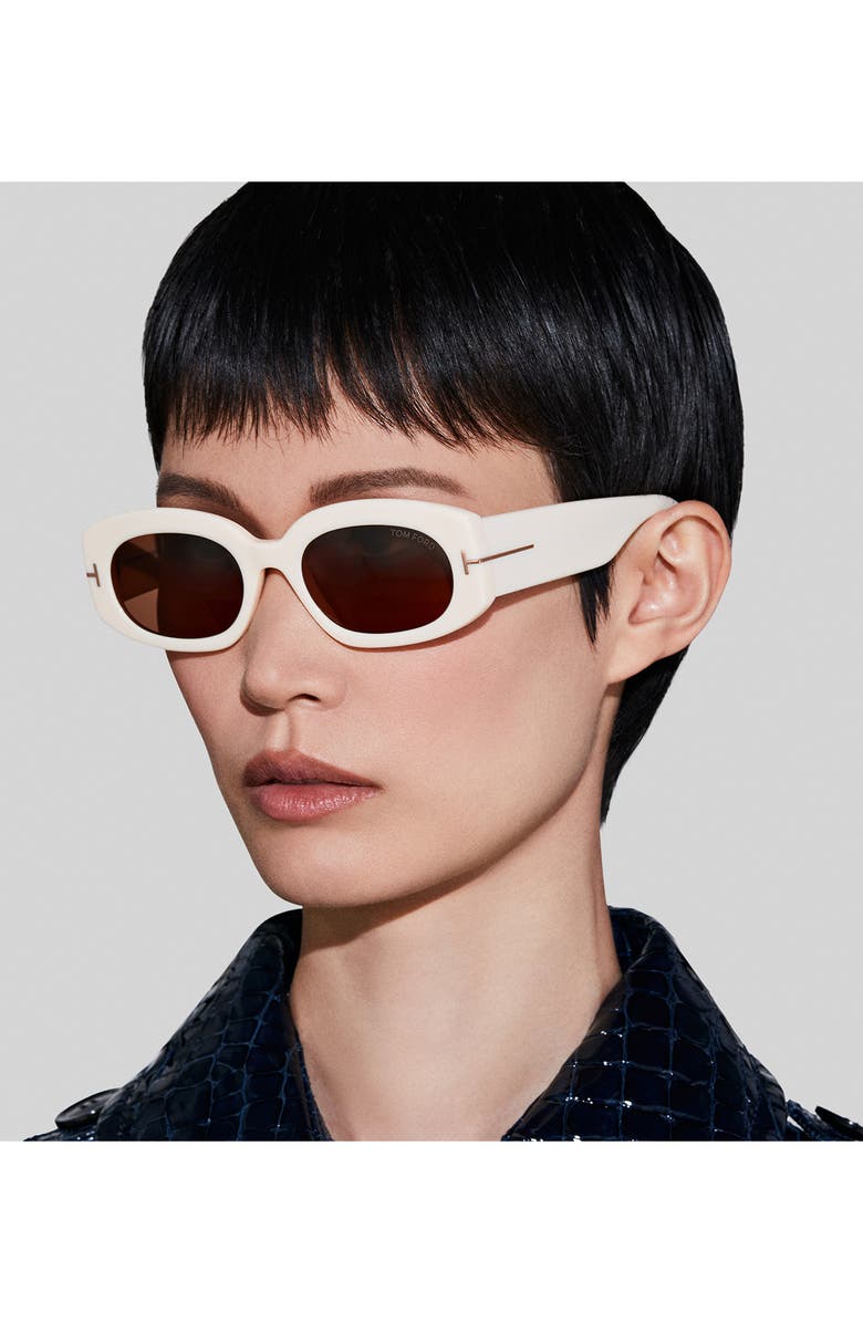 TOM FORD Cielle 52mm Oval Sunglasses, Alternate, color, Shiny Ivory/ Brown Lenses