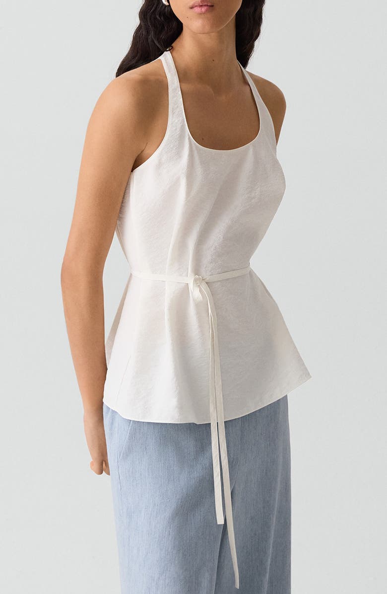 Theory Belted Silk Blend Top, Alternate, color, Ivory