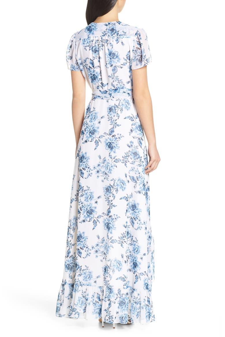 The Natasha Floral Wrap Maxi Dress, Alternate, color, BLUE TOILE FLORAL