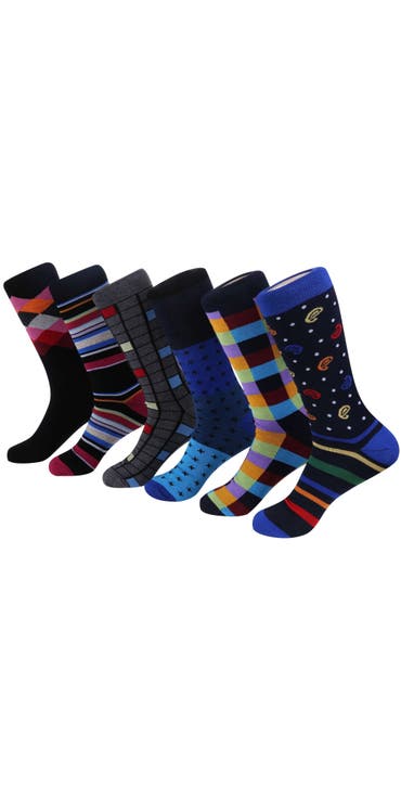 Fashion Patterned Cotton Blend Dress Socks 6-Pack Gift Set