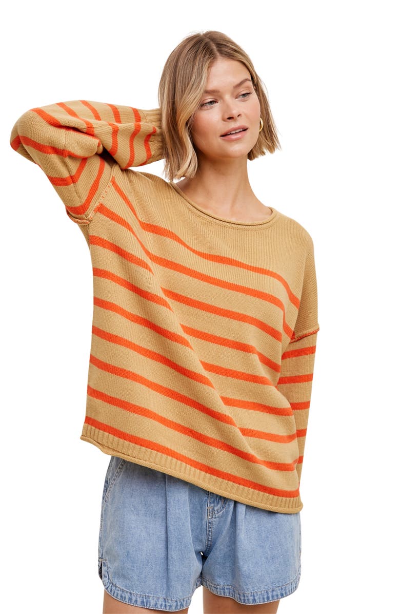 WISHLIST Stripe Knit Sweater, Alternate, color, Taupe/ Coral