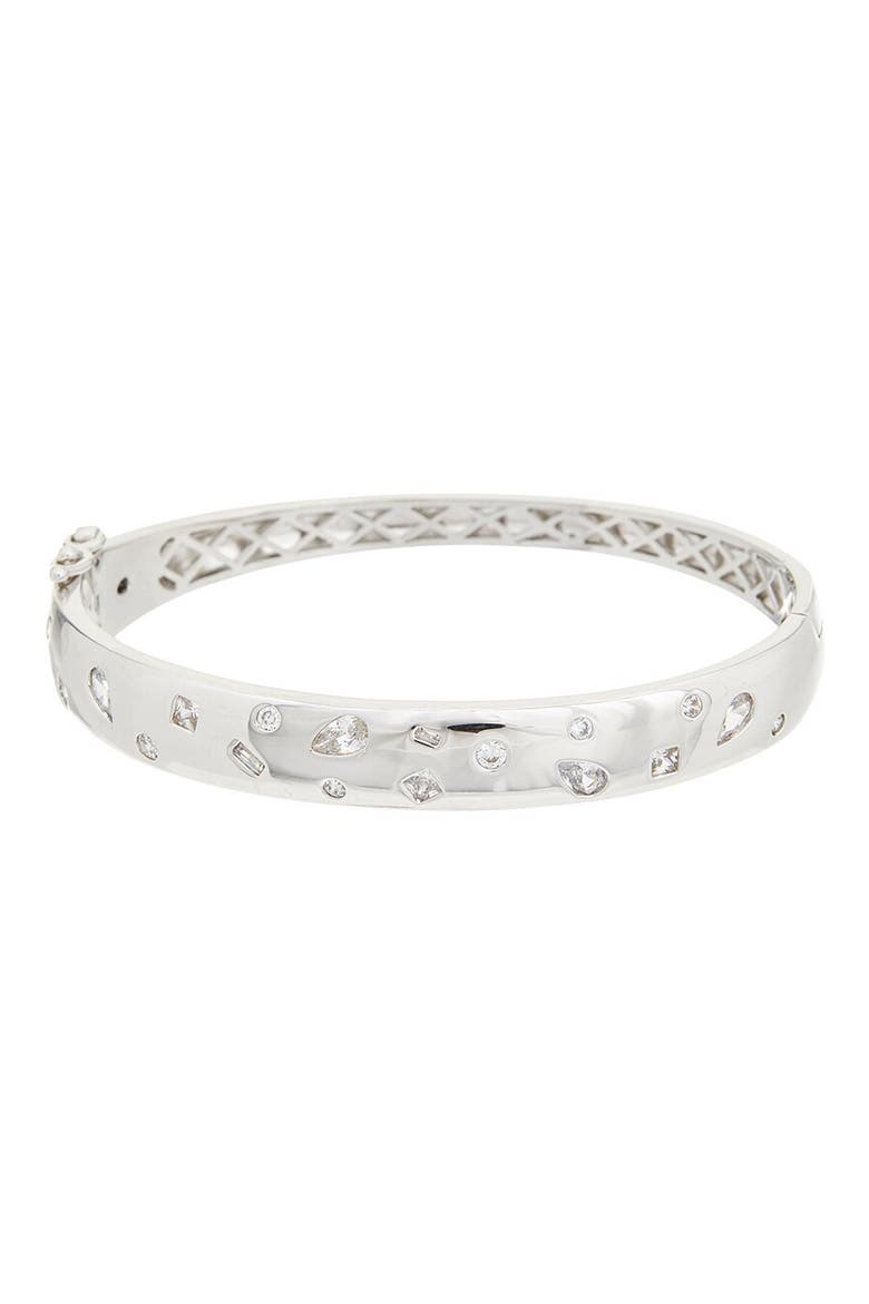 Cubic Zirconia Hinged Bangle Bracelet, Main, color, SILVER
