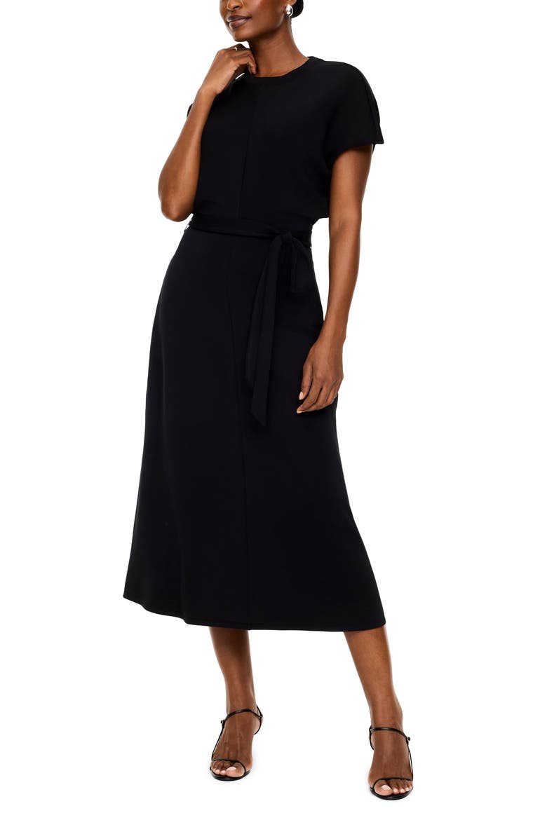 AirEssentials Draped Midi Dress, Main, color, VERY BLACK