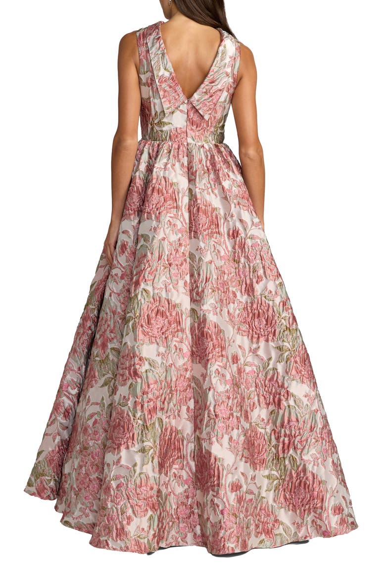 Floral Brocade Sleeveless Ball Gown with V-Back, Alternate, color, Rose Multi