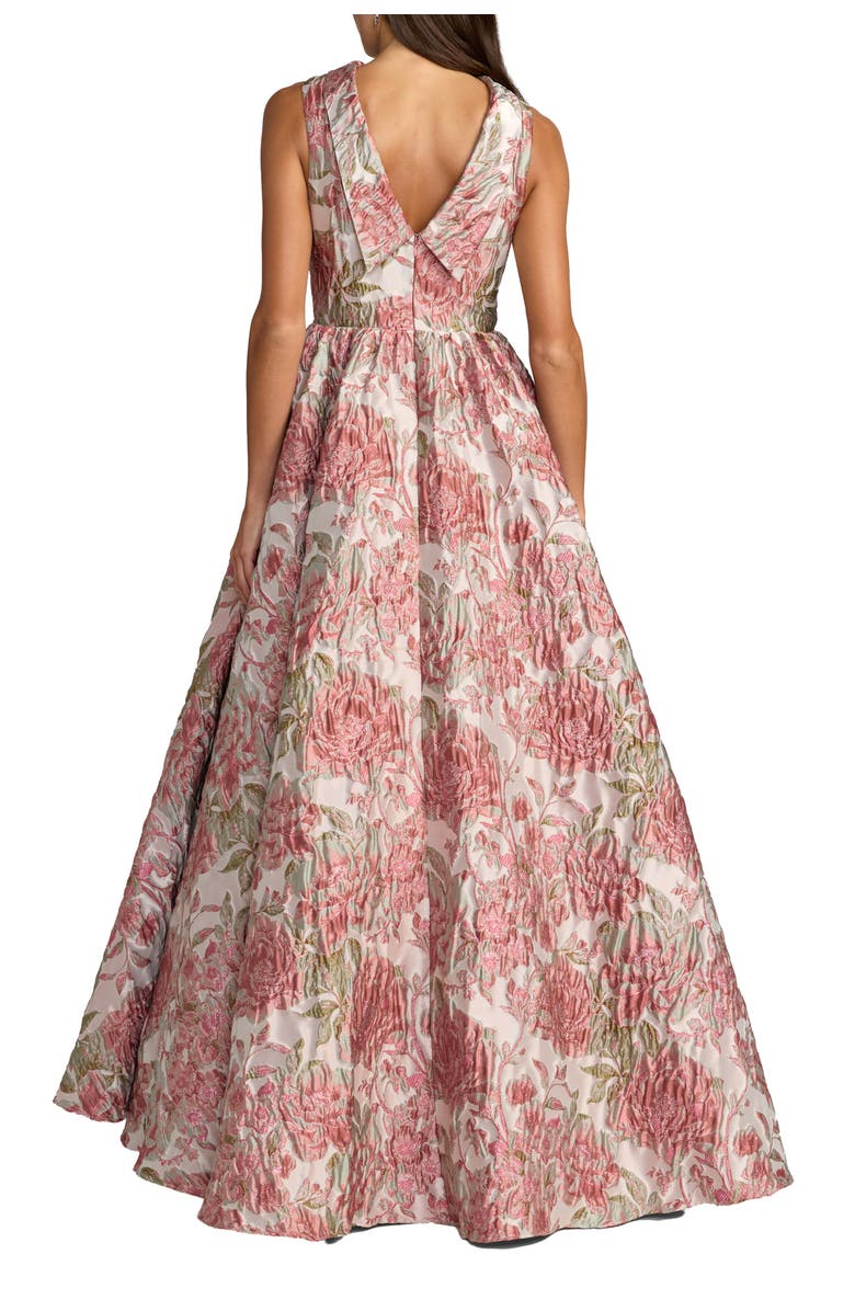 Mac Duggal Floral Brocade Sleeveless Ball Gown with V-Back, Alternate, color, Rose Multi