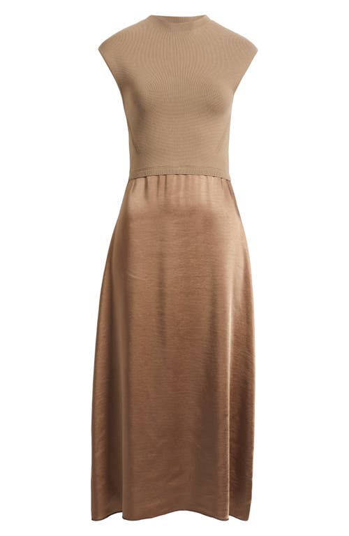 Hugo Boss Boss Ferdolini Mixed Media Midi Dress In Brown