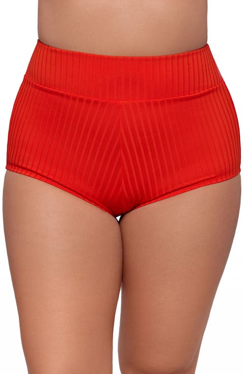 Smoothing and Sculpting Ribbed Ultra High-Waist Swim Shorts