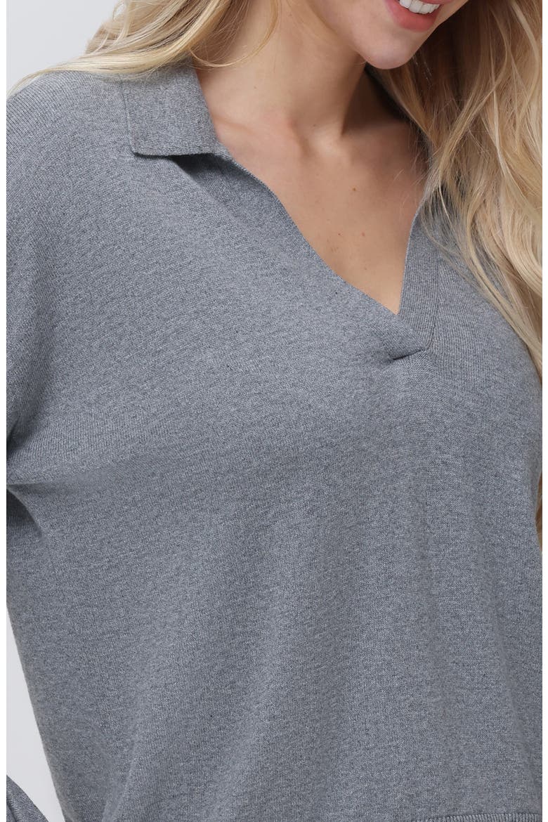 Maddi Johnny Collar Cotton Blend Polo Sweater, Alternate, color, SMOKE GREY