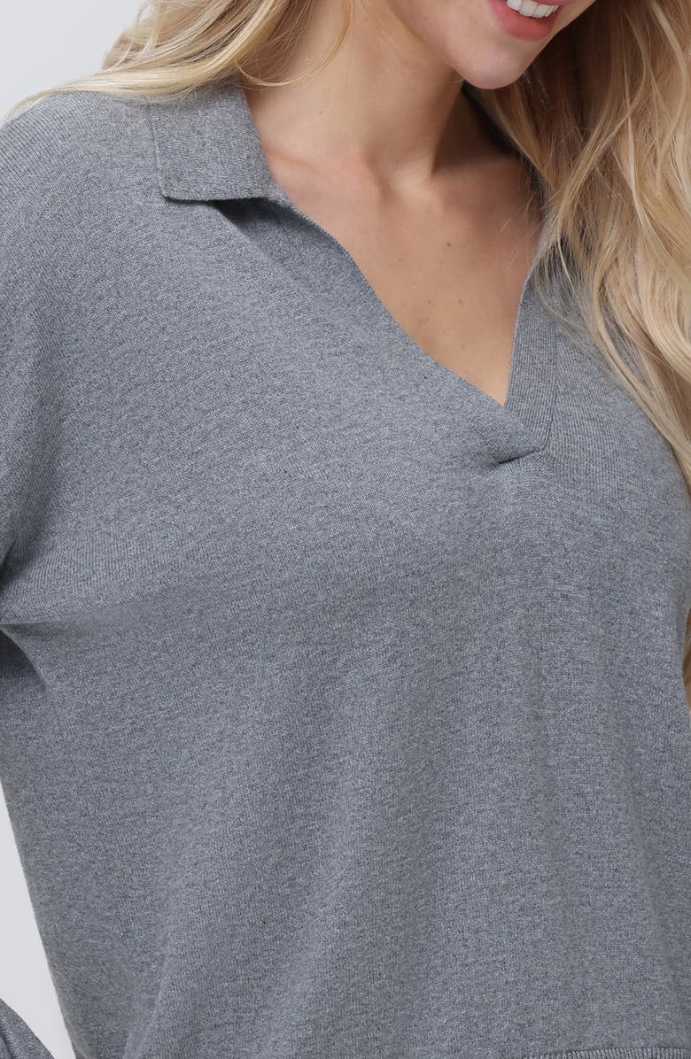 525 Maddi Johnny Collar Cotton Blend Polo Sweater, Alternate, color, Smoke Grey