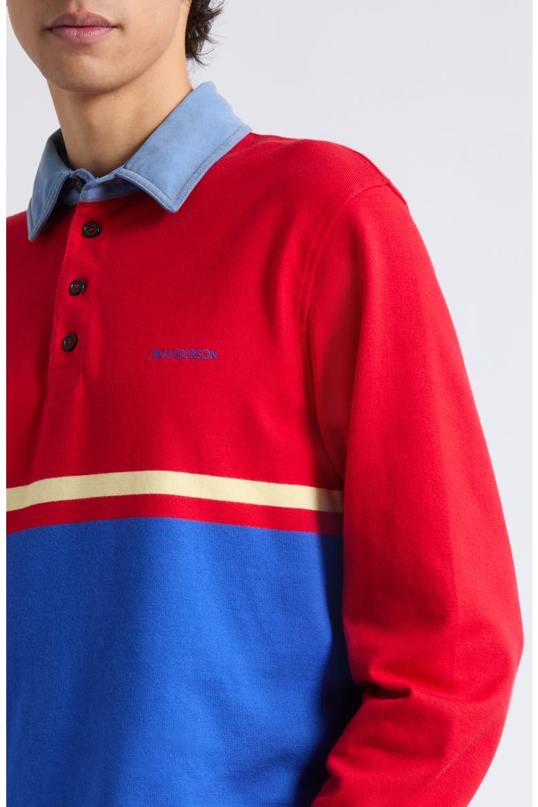 Contrast Collar Colorblock Long Sleeve Polo, Alternate, color, RED/ BLUE
