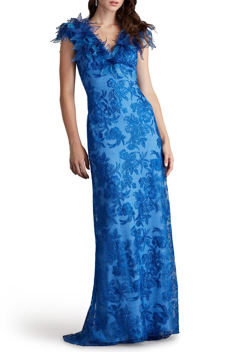Tadashi Shoji Floral Embroidery Column Gown, Alternate, color, 