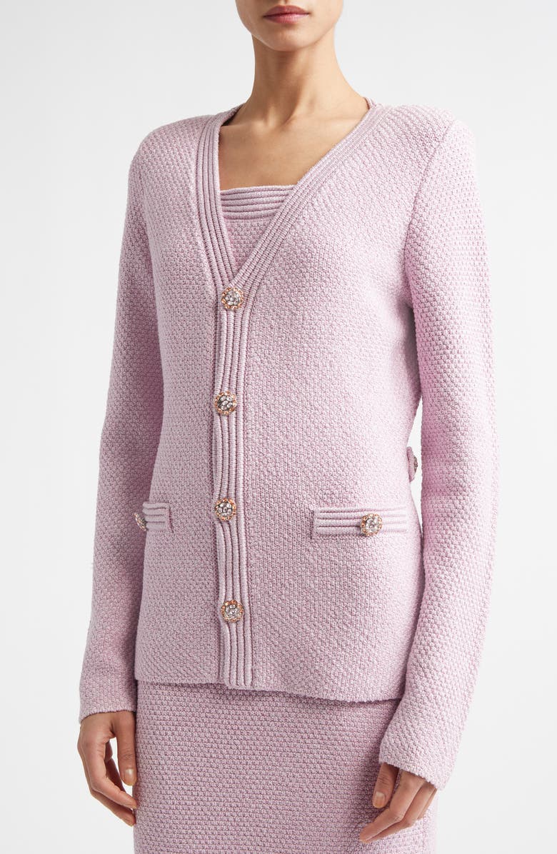 ST. JOHN Metallic Mouliné Cotton & Silk Blend Cardigan, Alternate, color, Peony Metallic Multi