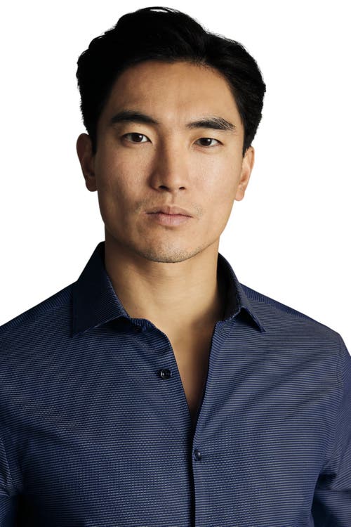 Charles Tyrwhitt Non-iron Stretch Texture Circle Shirt In Blue