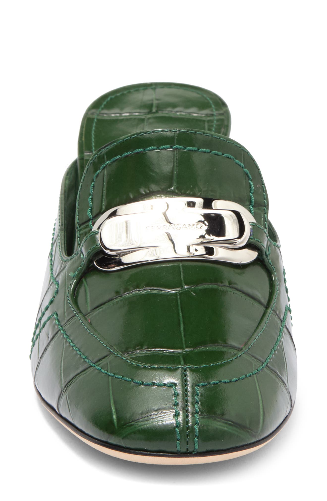 FERRAGAMO Elodye Logo Croc Embossed Mule, Alternate, color, 