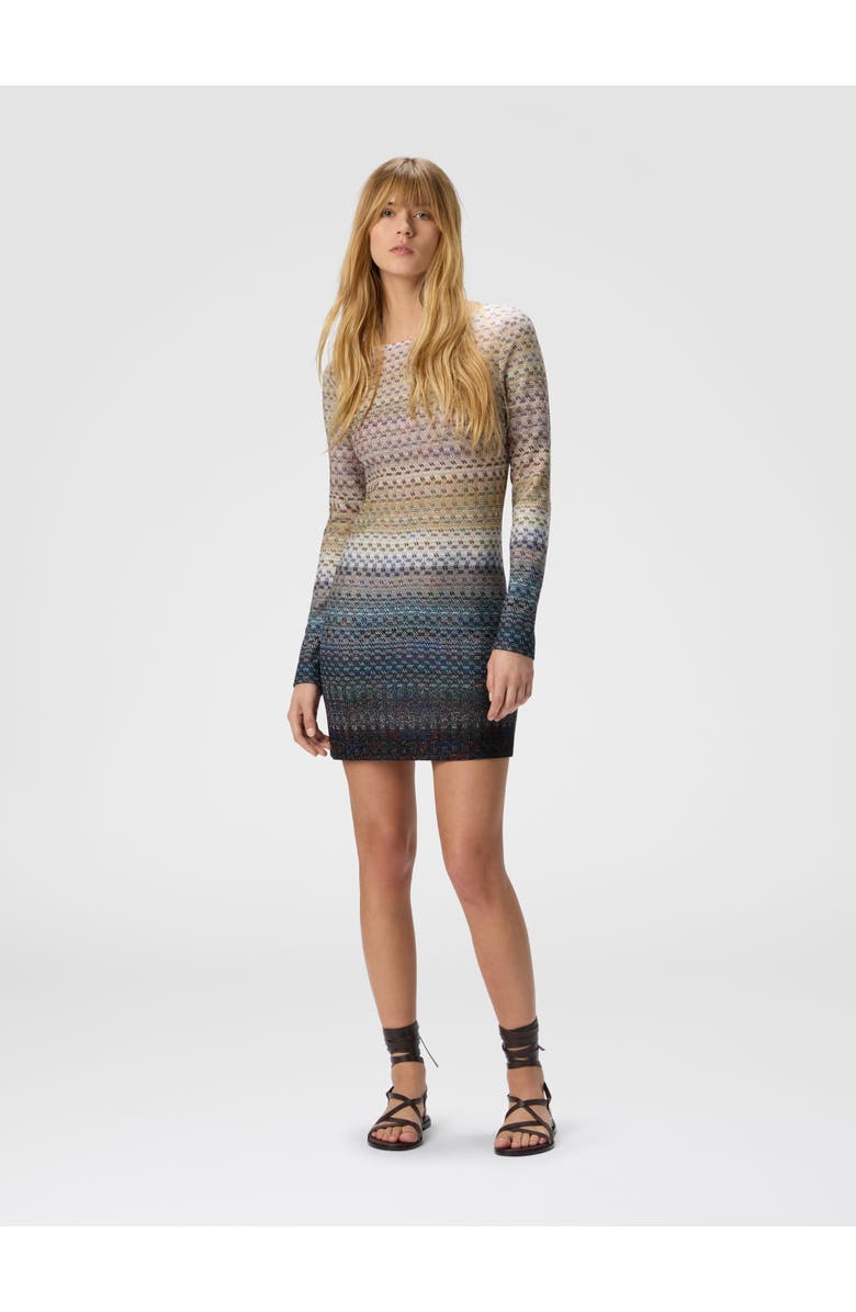 Missoni Mini Boat-neck Dress With Staggered Knit, Alternate, color, Blue