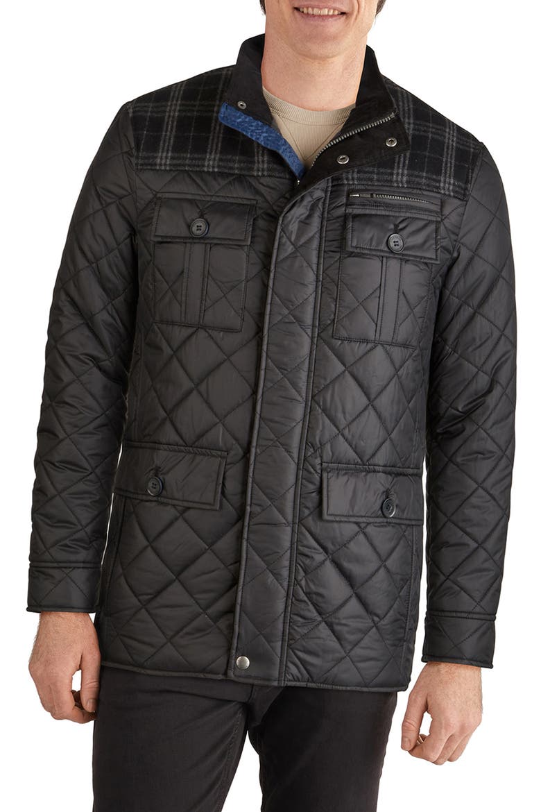Signature Mixed Media Quilted Jacket, Main, color, BLACK