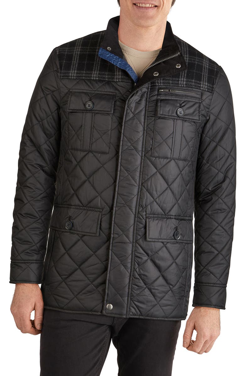 Cole Haan Signature Mixed Media Quilted Jacket, Main, color, Black