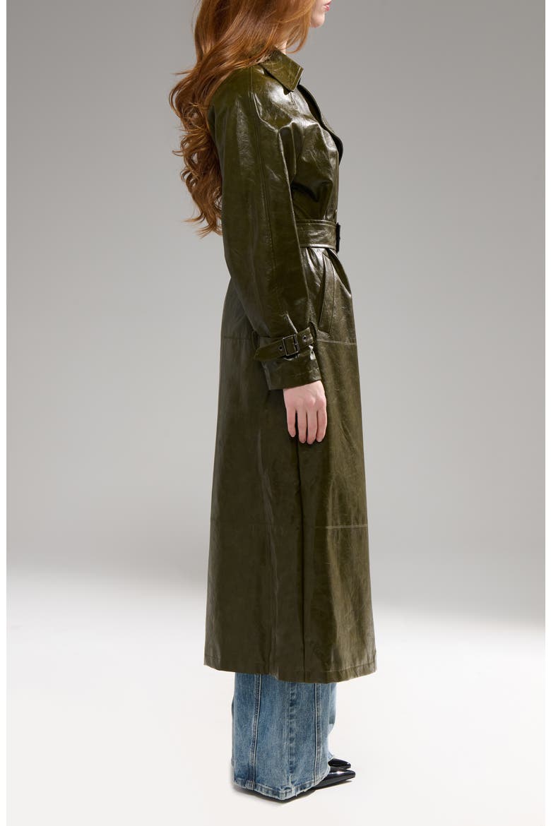 Coren Faux Leather Trench Coat, Alternate, color, OLIVE