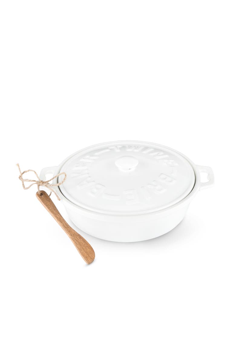 TWINE Ceramic Brie Baker & Wood Spreader Set, Main, color, White