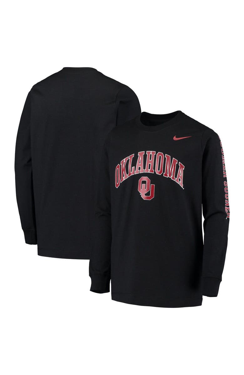 Nike Youth Nike Black Oklahoma Sooners Arch & Logo 2-Hit Long Sleeve T-Shirt, Main, color, Black