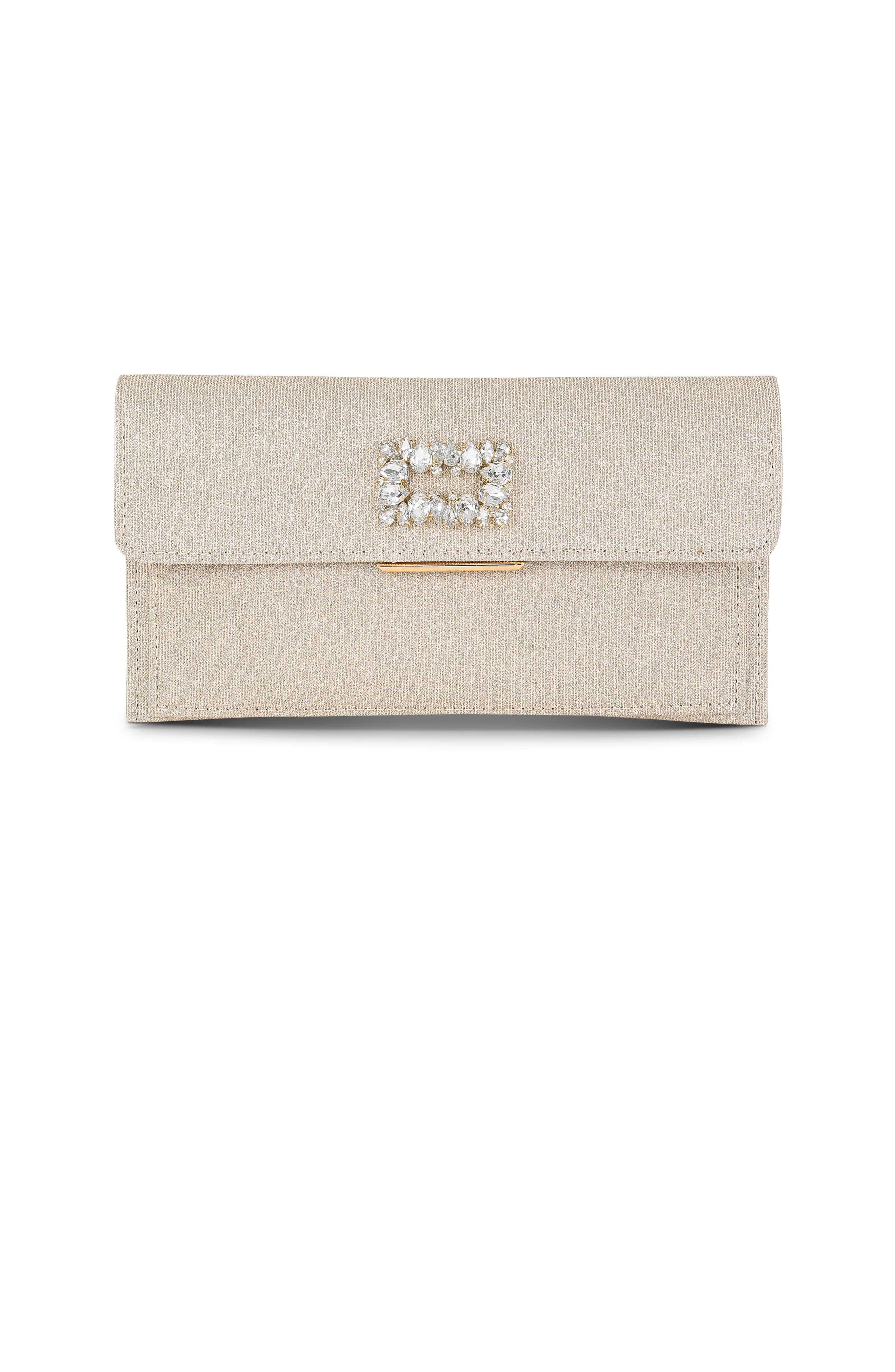 Jewel Badgley Mischka Sarah Envelope Clutch with Crystal Brooch, Main, color, Gold