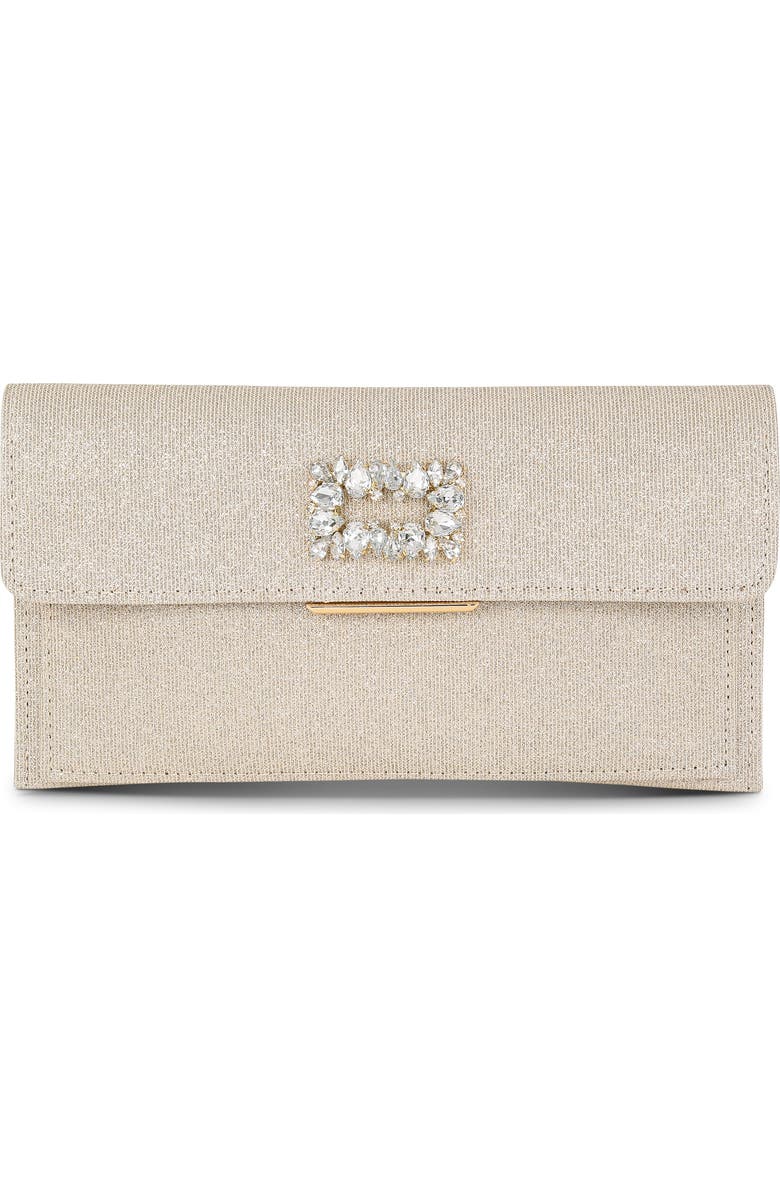 Jewel Badgley Mischka Sarah Envelope Clutch with Crystal Brooch, Main, color, Gold