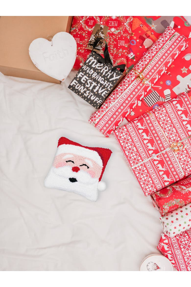 Happy Santa Claus Mini Christmas Hooked Accent Pillow, 8" x 8", Alternate, color, Red