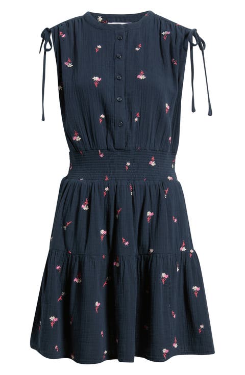 Floral Embroidered Sleeveless Cotton Gauze Dress