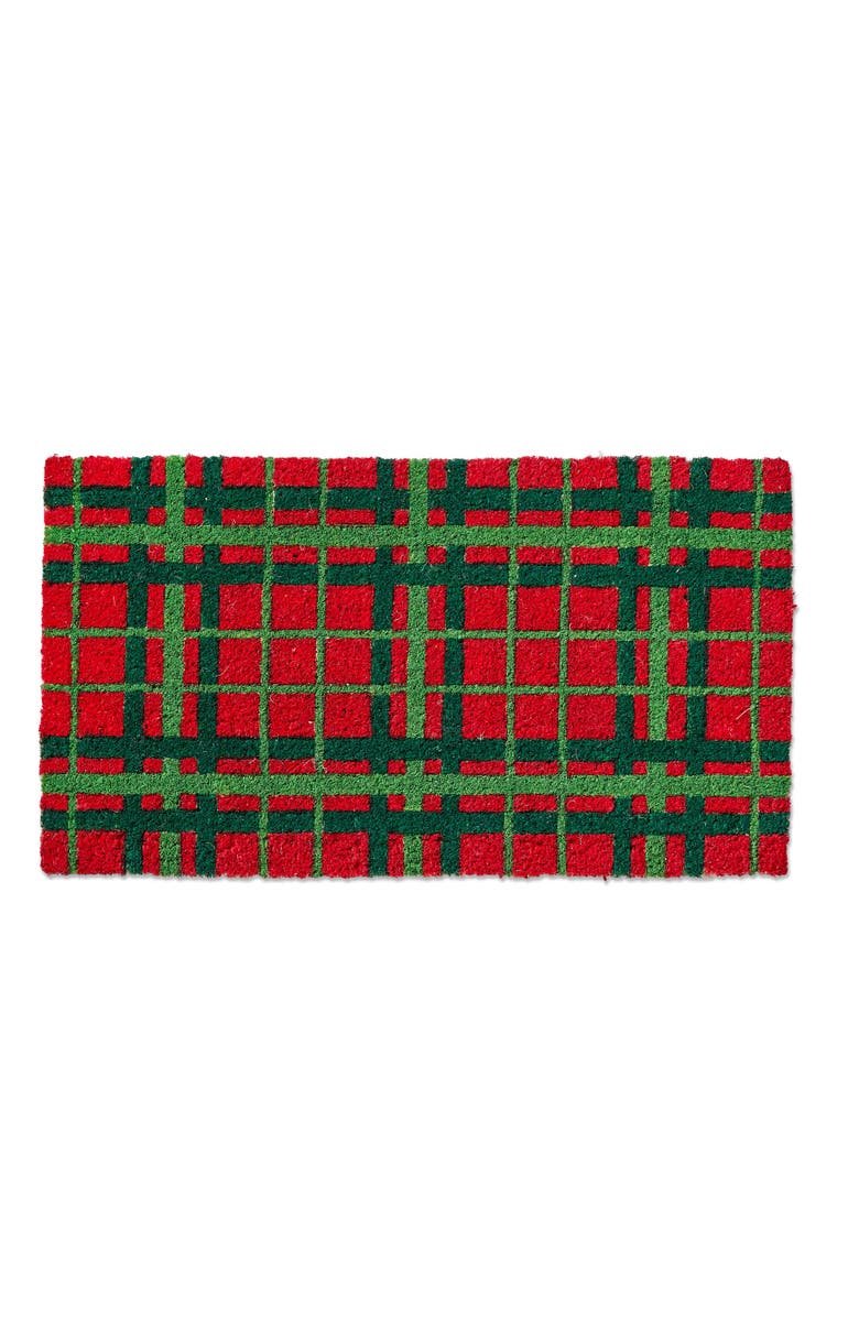 tag Merry Plaid Coir Door Mat Natural Christmas Red Multi, Main, color, Red