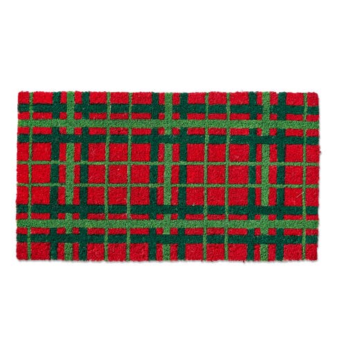 Tag Merry Plaid Coir Door Mat Natural Christmas Red Multi In Red