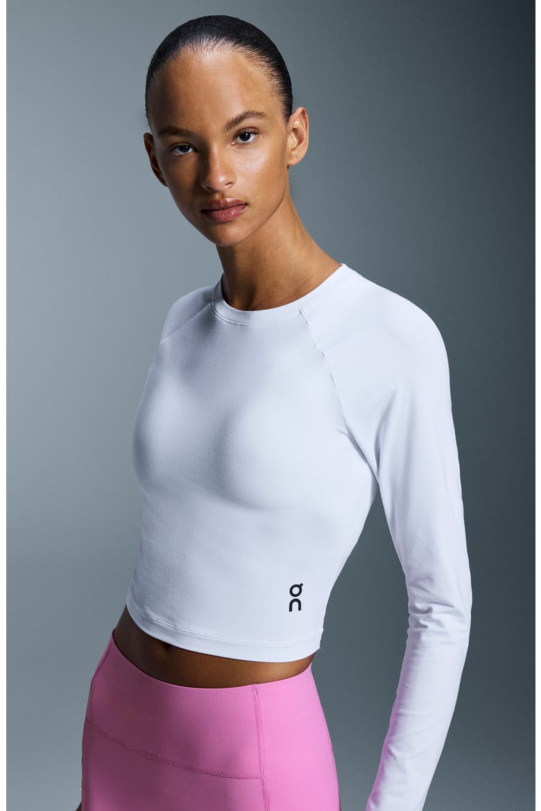Studio Long Sleeve Crop Top, Alternate, color, WHITE