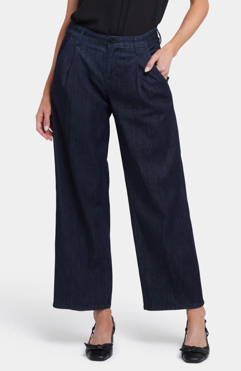 Teresa Pleated Ankle Wide Leg Jeans (Petite)