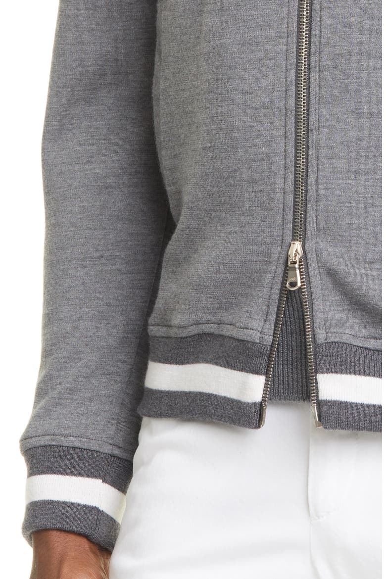 Trim Fit Heathered Wool Baseball Jacket, Alternate, color, GREY