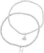 Adornia Set of 2 Initial & Heart Charm Stretch Bracelets