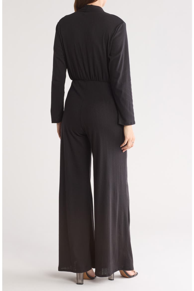 Surplice V-Neck Long Sleeve Jumpsuit, Alternate, color, BLACK
